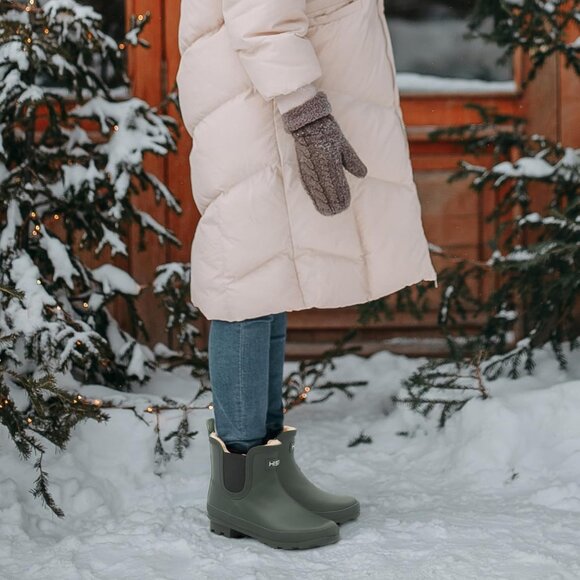 ⚡Women's Green Pull On Plush Rain Ankle Snow Boots Waterproof Chelsea Rubber - Picture 7 of 7